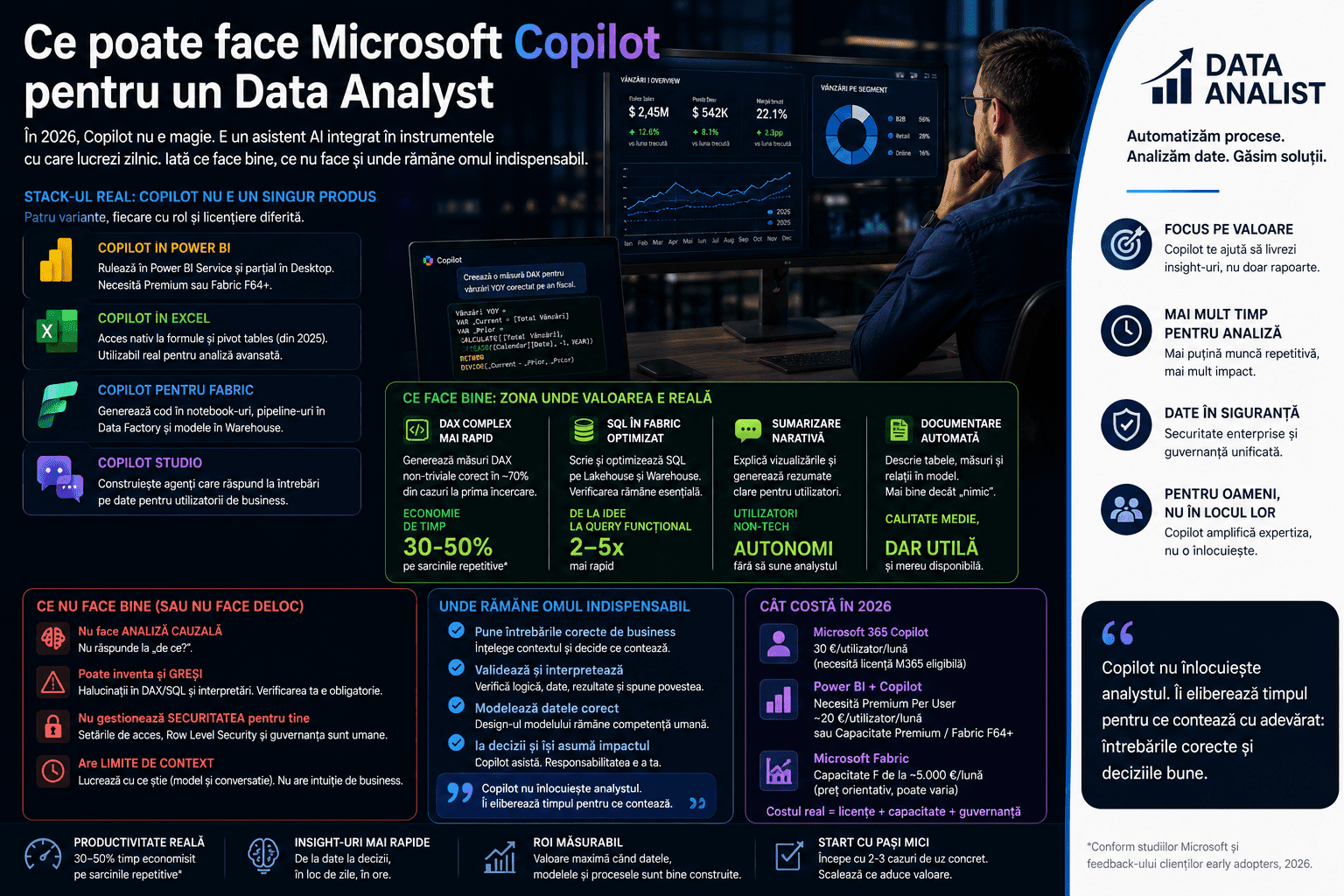 Microsoft Copilot pentru data analyst — DAX automat, vizualizări din limbaj natural, analiza semantic models