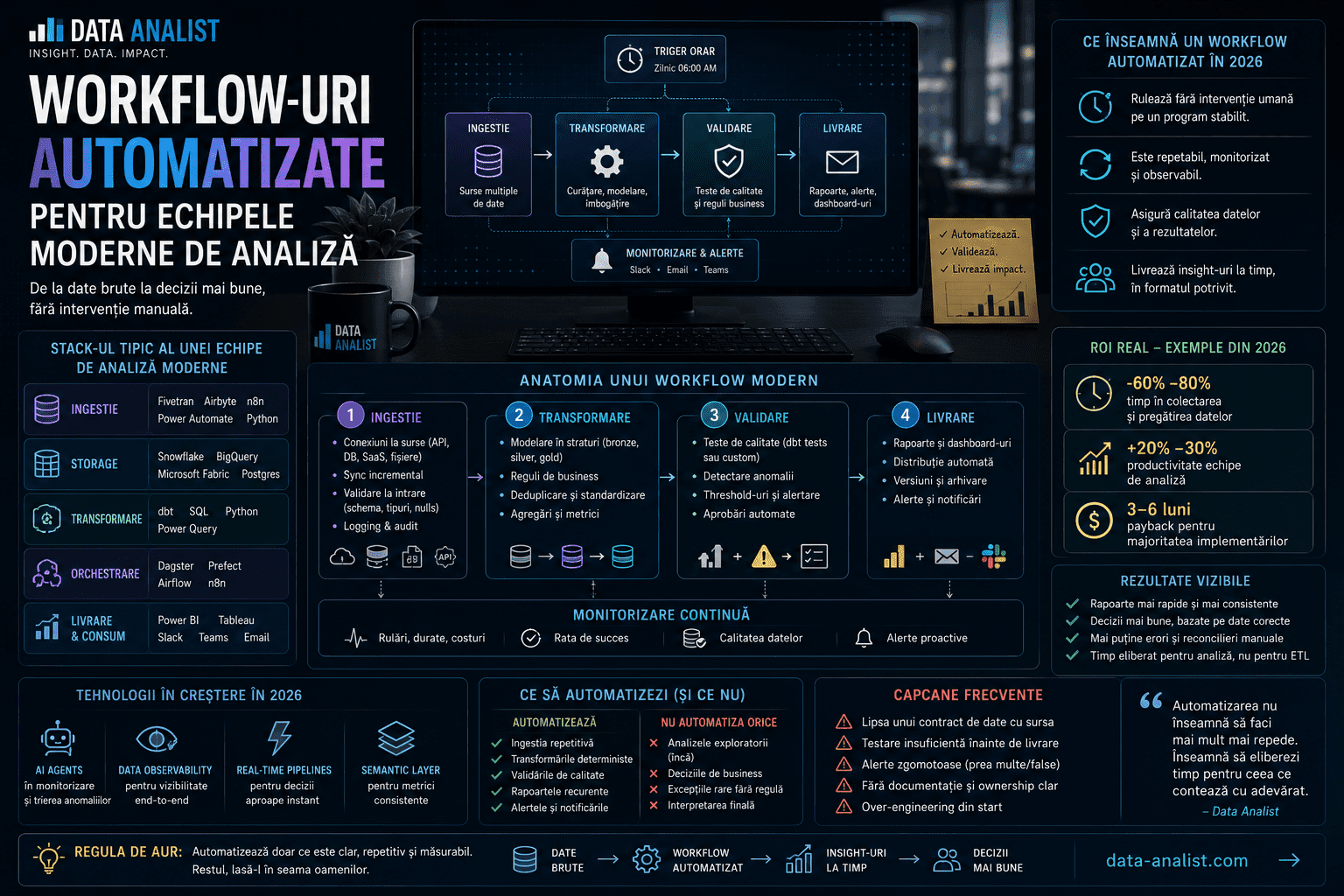 Workflow-uri automatizate pentru echipele moderne de analiză Workflow automatizat pentru echipe de analiză — pipeline-uri end-to-end de la ingestie la livrare cu Power Automate, n8n, Airflow